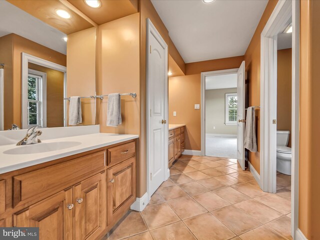 52 Violets Path, Elizabethtown, PA 17022 - bathroom featuring vanity, toilet, baseboards, tile patterned flooring, and recessed lighting
