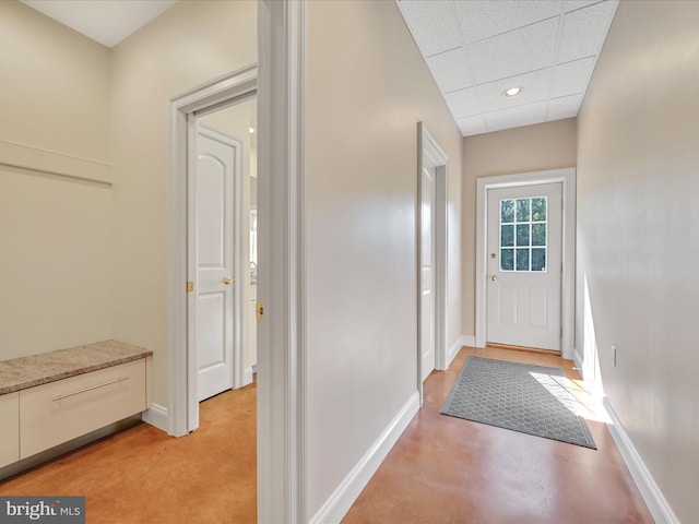 52 Violets Path, Elizabethtown, PA 17022 - doorway featuring concrete flooring, baseboards, a drop ceiling, and recessed lighting