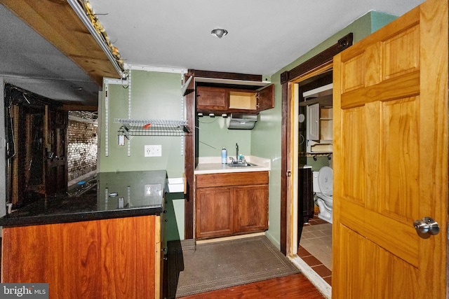 kitchen with dark hardwood / wood-style floors and sink