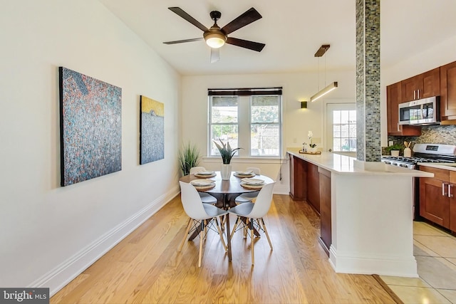 dining room featuring light hardwood / wood-style floors and ceiling fan