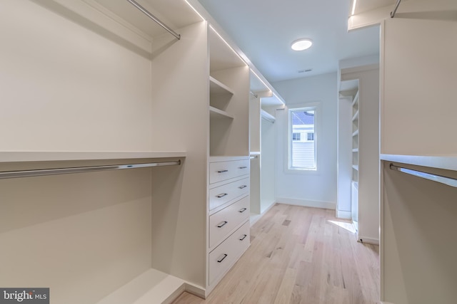 walk in closet featuring light hardwood / wood-style flooring