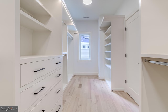 spacious closet featuring light hardwood / wood-style flooring