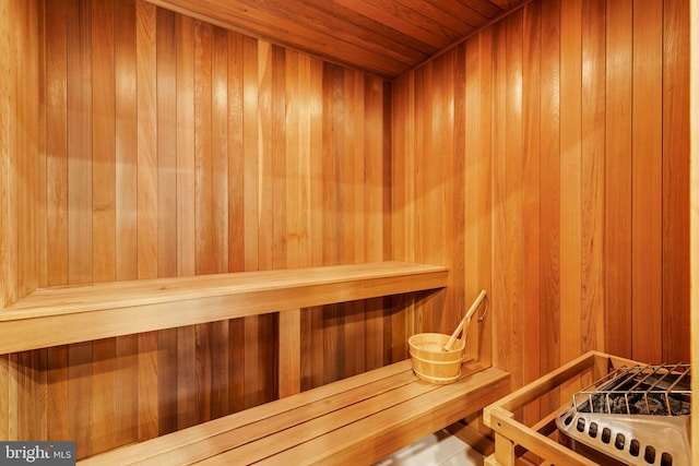 view of sauna featuring wooden ceiling