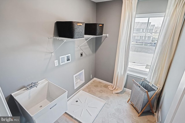 laundry room with washer hookup, hookup for an electric dryer, and ornate columns