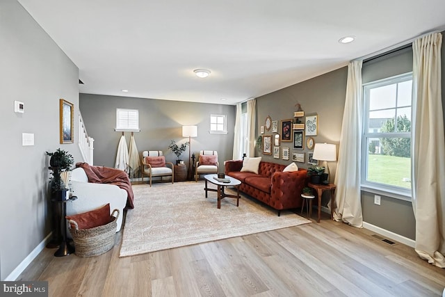 living room with light wood-type flooring