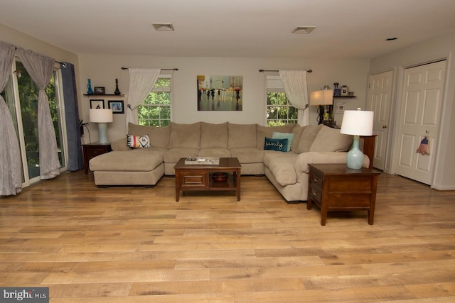 living room with light wood-type flooring