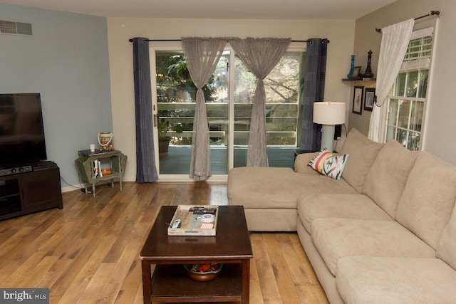 living room with light wood-type flooring