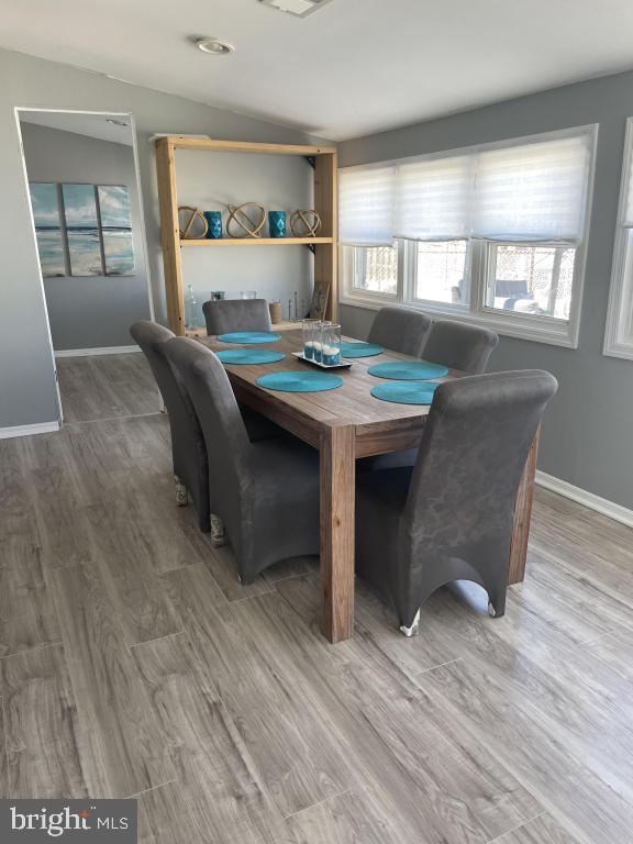 dining room featuring wood-type flooring and plenty of natural light