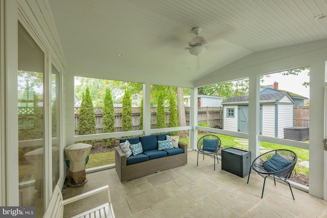 1307 Cleveland St, Alexandria, VA 22302 - sunroom / solarium featuring ceiling fan, outdoor lounge area, and vaulted ceiling