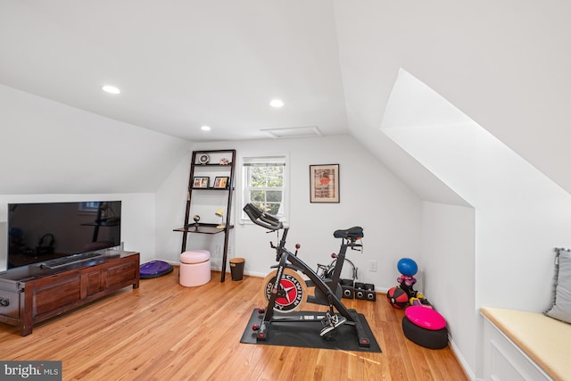 1307 Cleveland St, Alexandria, VA 22302 - workout area featuring wood finished floors, lofted ceiling, and recessed lighting