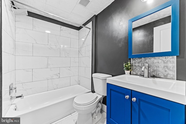 4201 Morrison Ct, Baltimore City, MD 21226 - full bathroom featuring bathtub / shower combination, vanity, visible vents, toilet, and marble finish floor