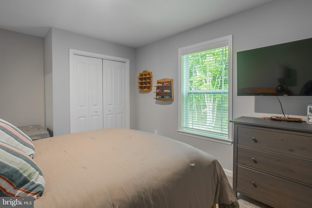 carpeted bedroom featuring a closet