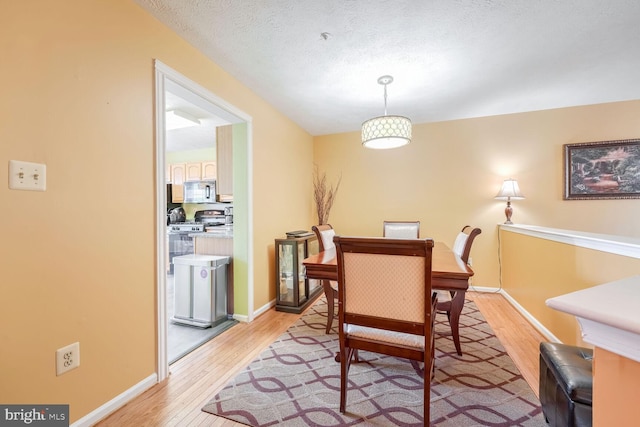 dining room featuring light hardwood / wood-style floors and a textured ceiling