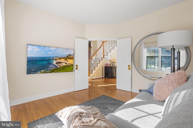 living room with hardwood / wood-style flooring