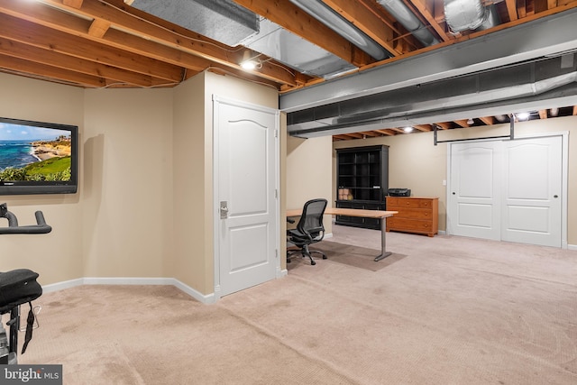 basement with carpet floors