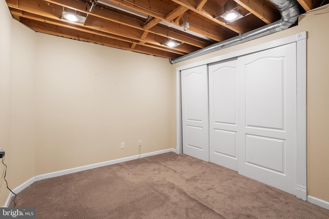 basement with light carpet