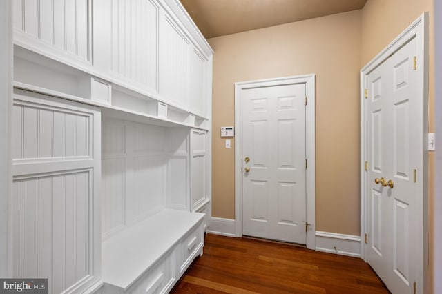 mudroom with dark hardwood / wood-style flooring