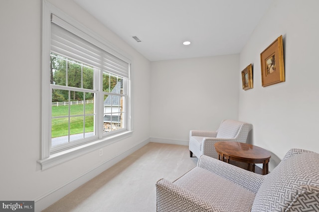 sitting room featuring carpet flooring