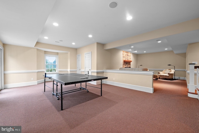 recreation room with carpet floors