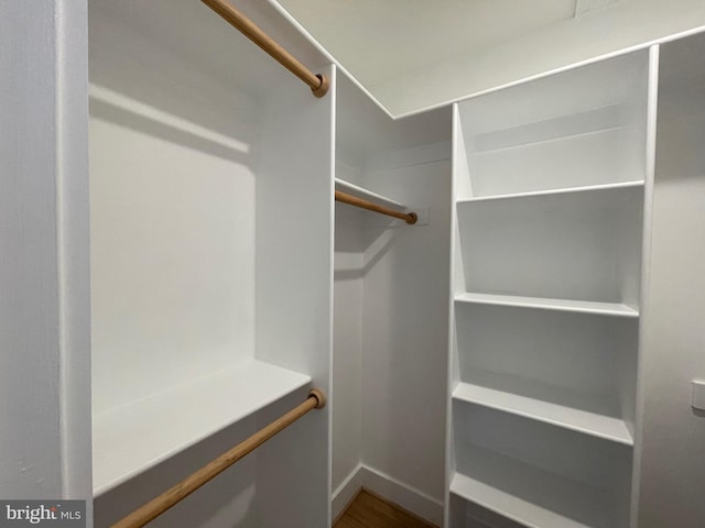 walk in closet with hardwood / wood-style floors