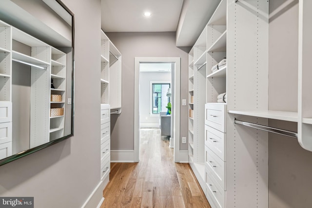 walk in closet featuring light hardwood / wood-style floors