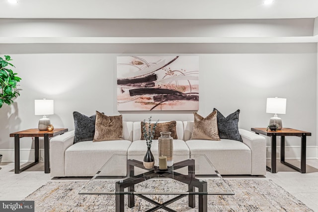 living room featuring light tile patterned floors