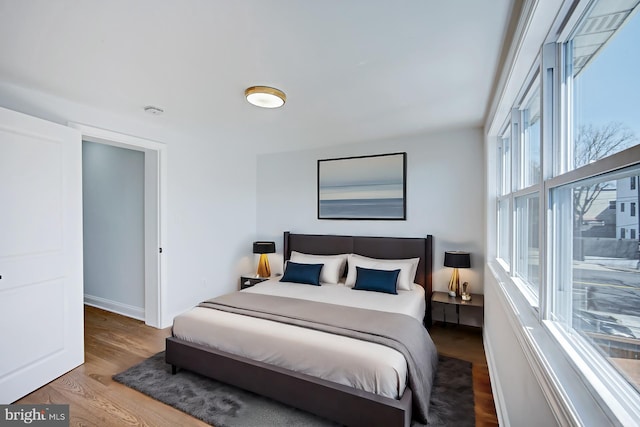 bedroom with multiple windows and wood-type flooring