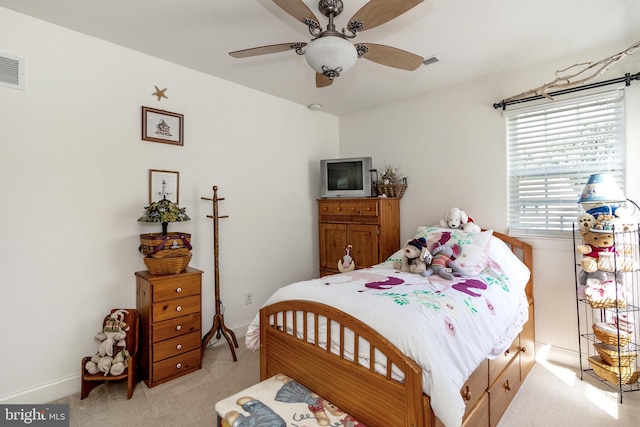 19045 Carey Ln, Georgetown, DE 19947 - bedroom featuring a ceiling fan, baseboards, light colored carpet, and visible vents