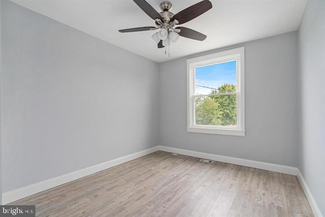 unfurnished room featuring light hardwood / wood-style floors and ceiling fan