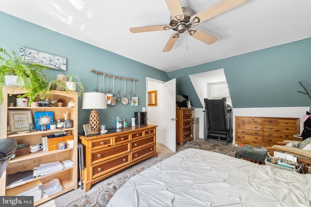 bedroom with vaulted ceiling and ceiling fan