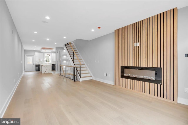 unfurnished living room featuring light hardwood / wood-style floors