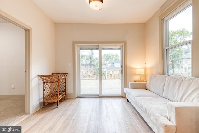 living area with light hardwood / wood-style floors