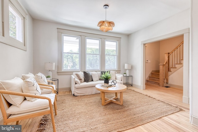 living room with hardwood / wood-style floors