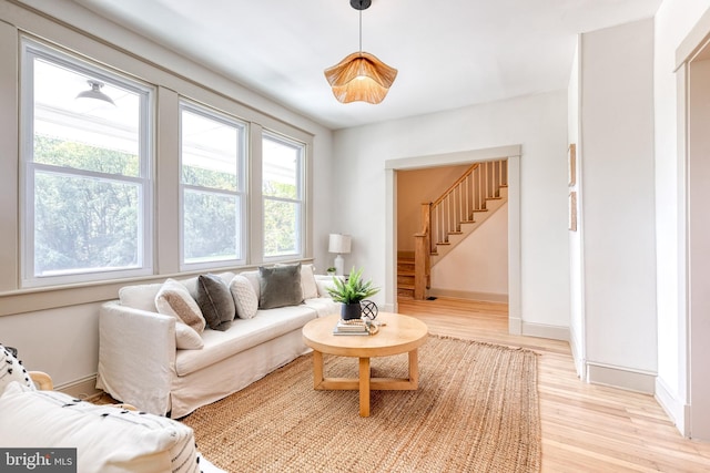 living room featuring light wood-type flooring