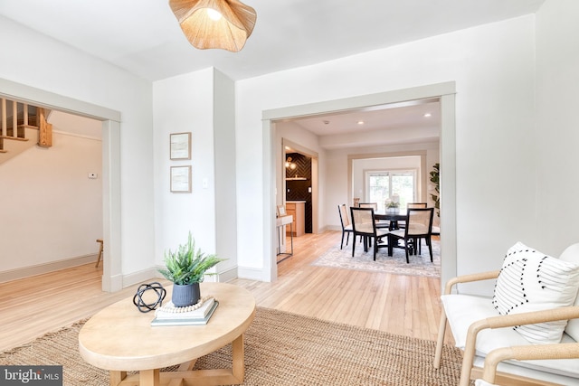 living area featuring light wood-type flooring