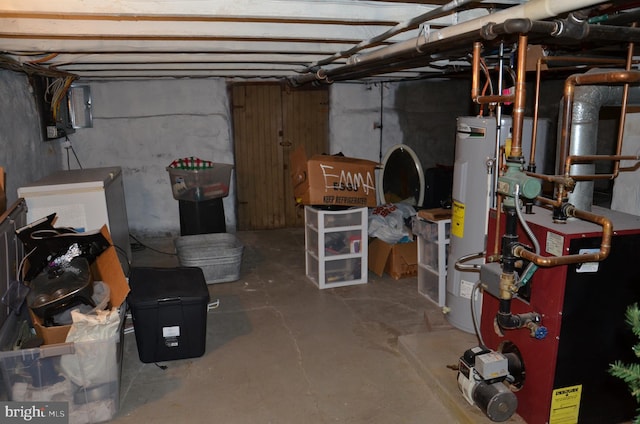 basement with water heater