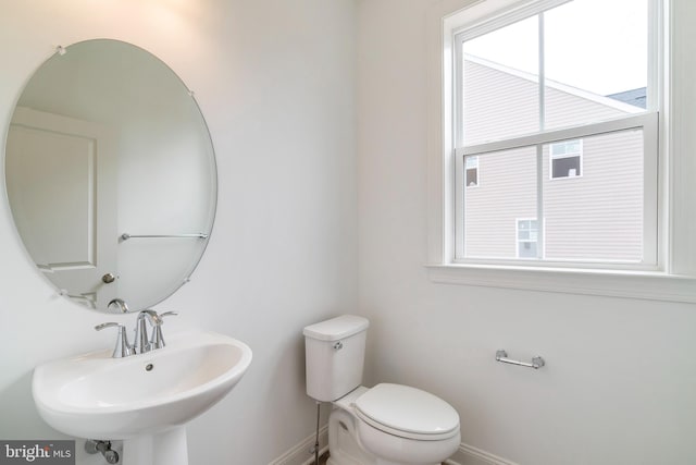 bathroom featuring sink, toilet, and a wealth of natural light