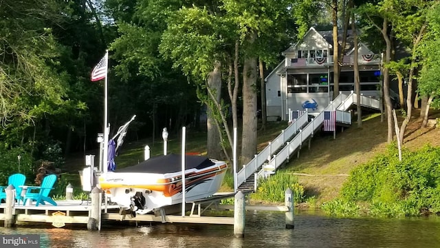 dock area featuring a water view