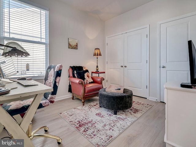 office with light hardwood / wood-style floors