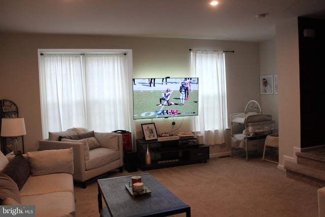 living room featuring carpet flooring