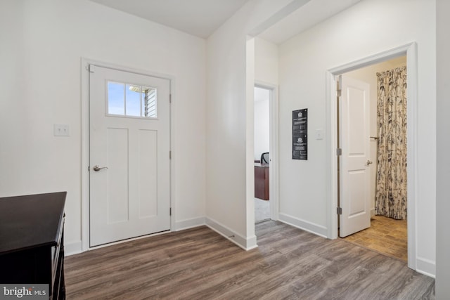 foyer entrance with hardwood / wood-style floors