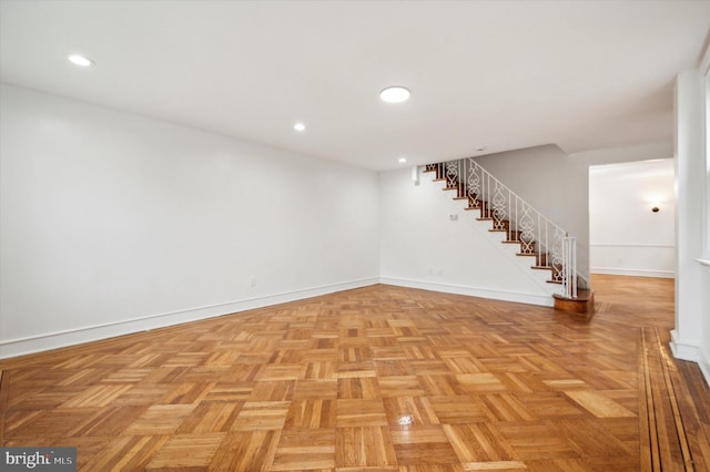 basement with light parquet floors