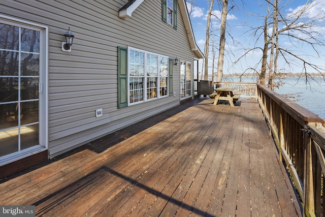 deck with a water view