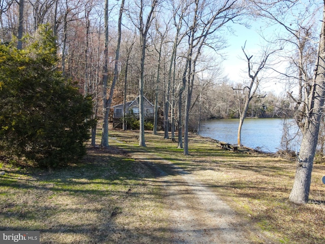 exterior space featuring a water view