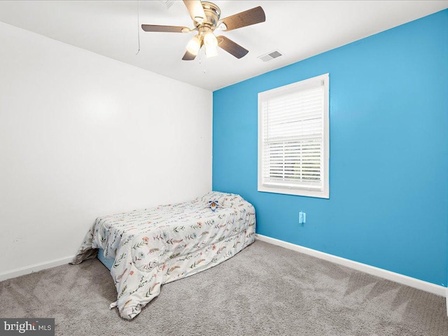 bedroom with carpet floors and ceiling fan