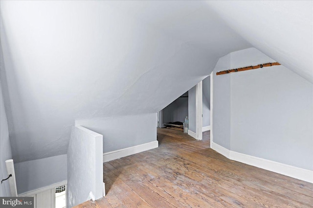 additional living space featuring wood-type flooring and lofted ceiling