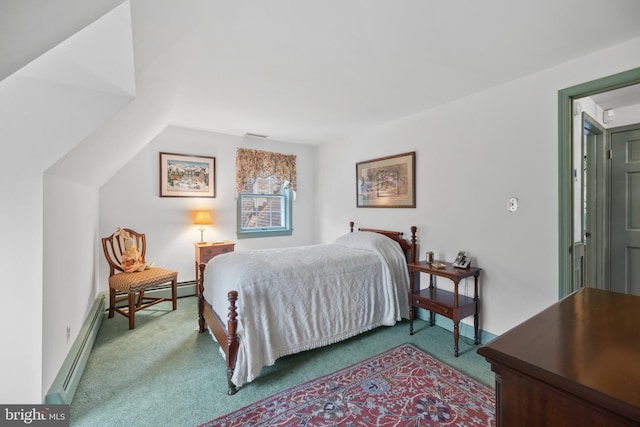 carpeted bedroom with a baseboard radiator