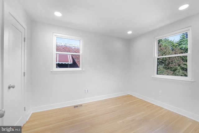 empty room featuring a wealth of natural light and light hardwood / wood-style flooring