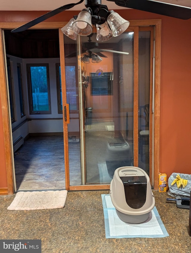 view of patio with baseboard heating