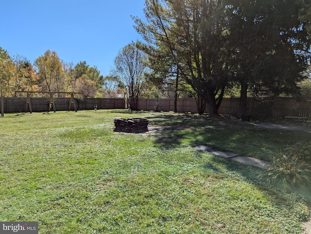 view of yard with a fenced backyard